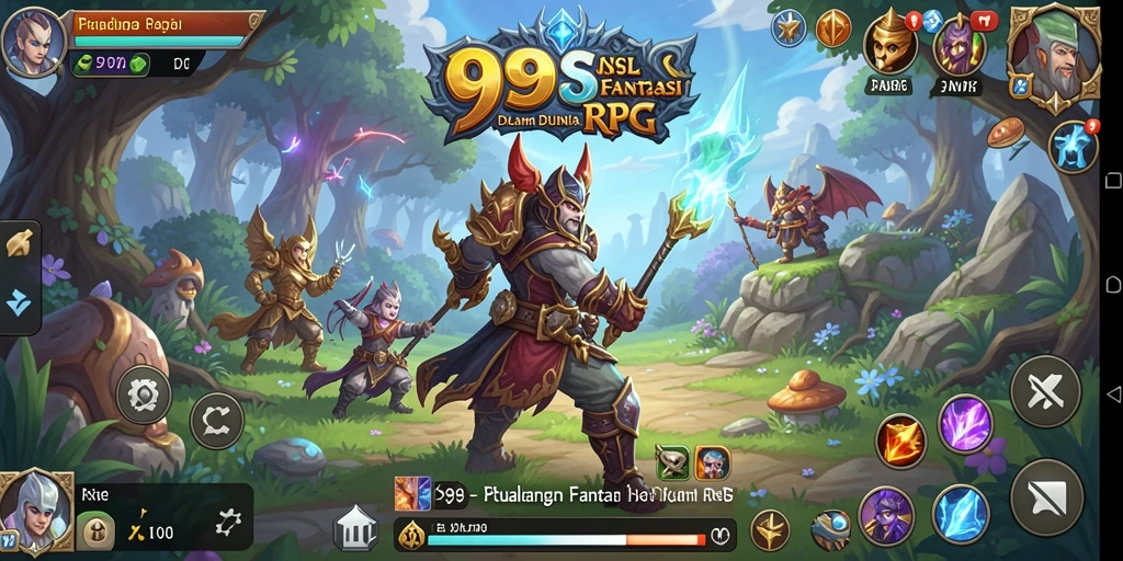 Screenshot utama 99SL menampilkan aksi RPG yang epik dan mengesankan.