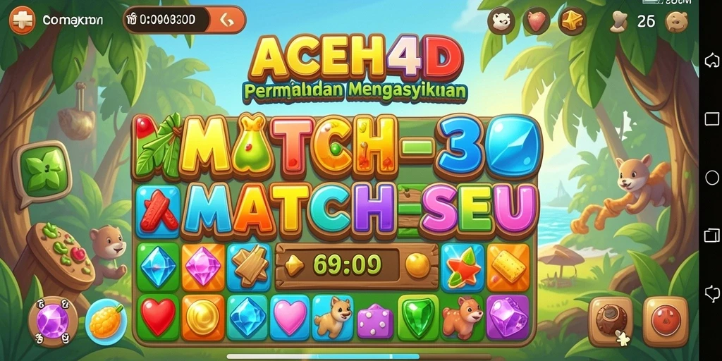 Tampilan seru dari gameplay Match-3 di ACEH4D.