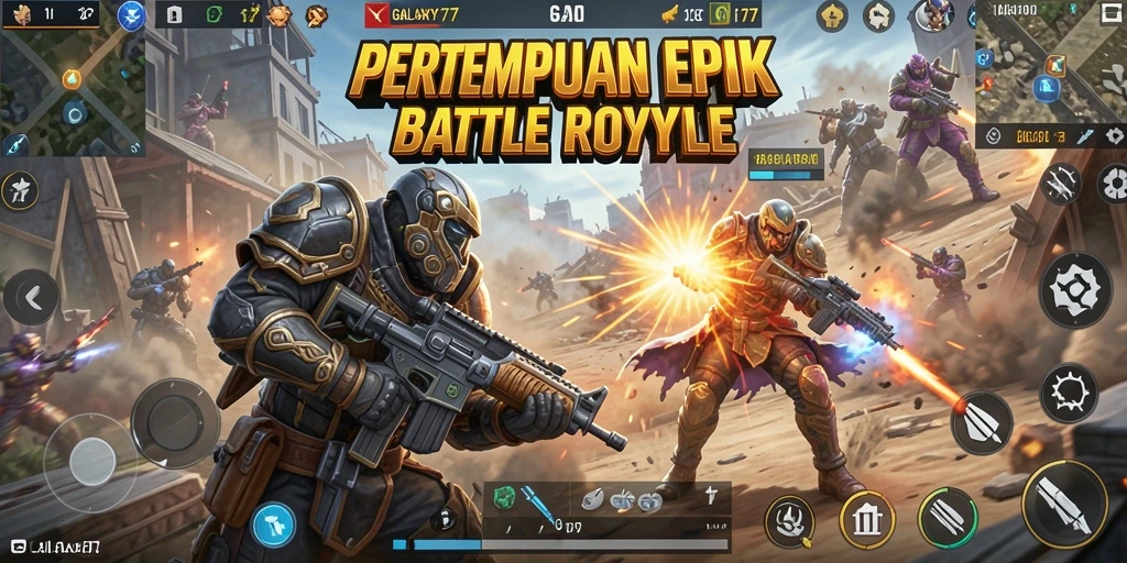 Tangkapan layar menampilkan aksi seru pertempuran di GALAXY77.