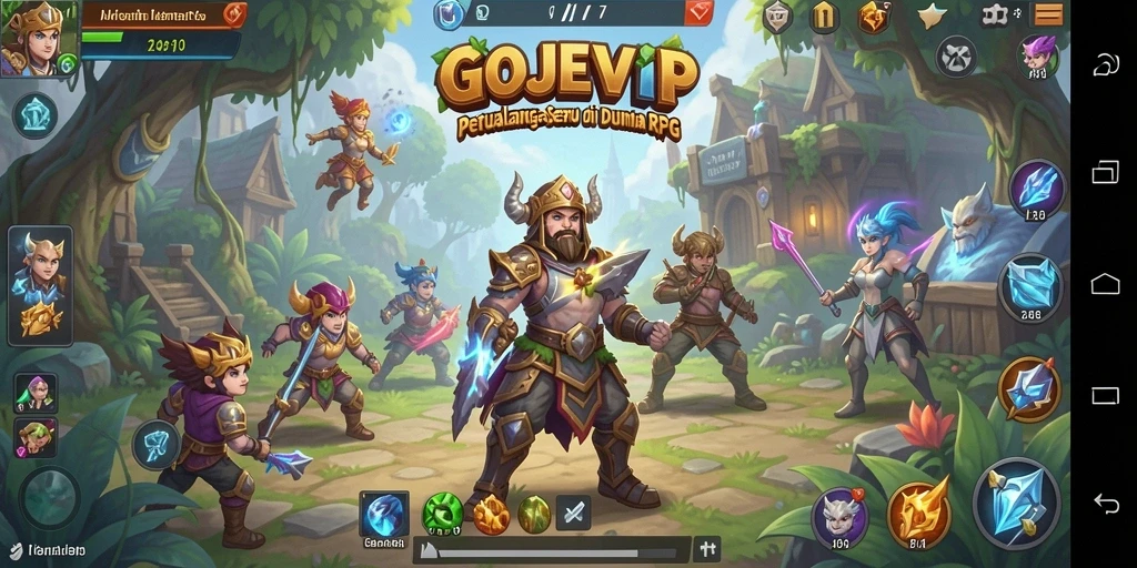 Screenshot permainan GOJEKVIP menampilkan aksi seru dalam pertempuran RPG.