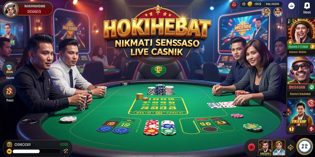 Screenshot gameplay HOKIHEBAT menampilkan dealer langsung dan suasana kasino yang menarik.