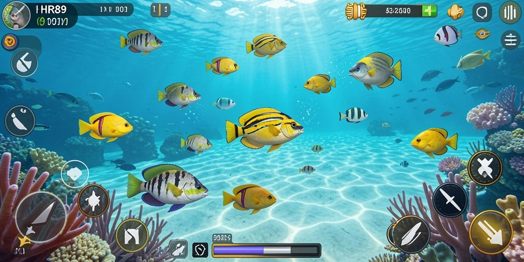 Tampilan gameplay seru di HR89 saat berburu ikan.