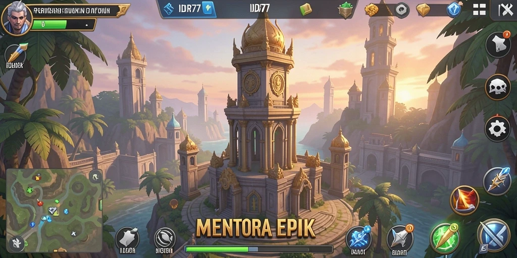 Tampilan gameplay menakjubkan dari IDR77 dalam pertempuran Tower Defense.