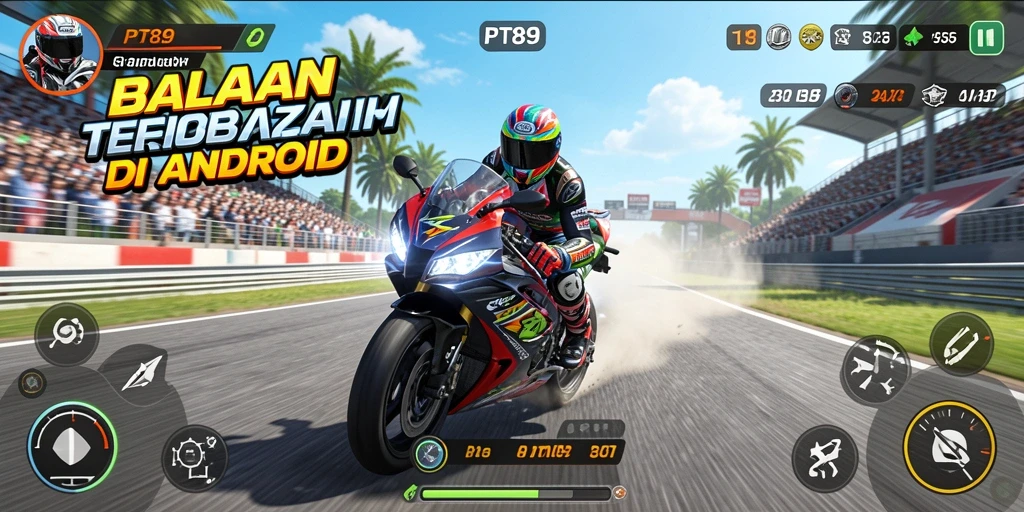 Screenshot PT89 menampilkan aksi balapan motor yang mendebarkan dan detail grafis yang menawan.
