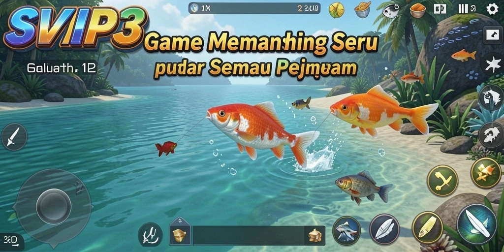 Tampilan gameplay SVIP3 dengan aksi memancing yang mendebarkan.